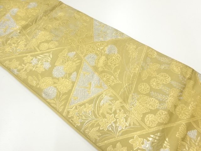 JAPANESE KIMONO / ANTIQUE FUKURO OBI / SILK / WOVEN KIKU & PAULOWNIA
